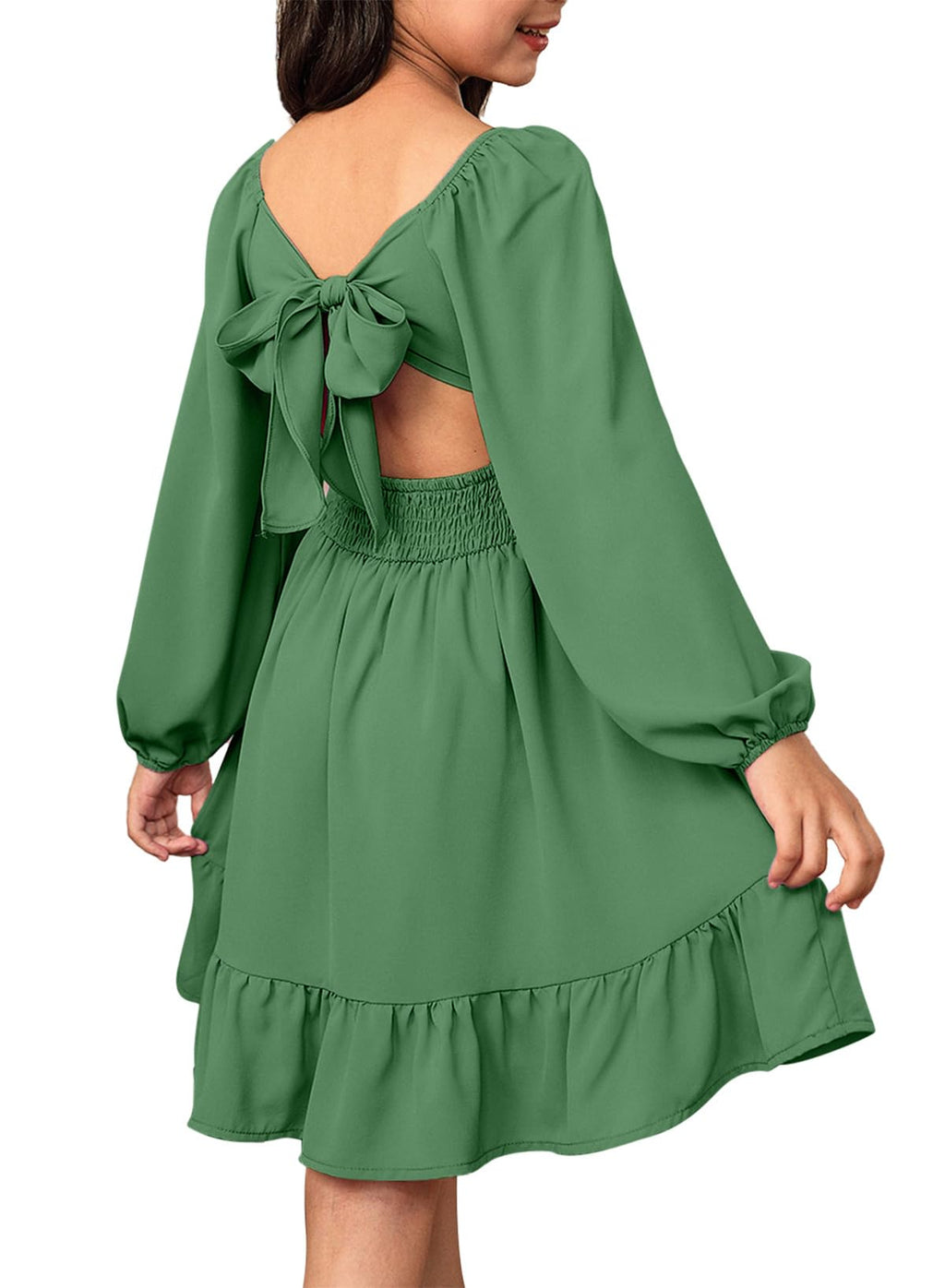 blibean Girls Fall Long Leeve Tie Back Dress Size 6-15 Years