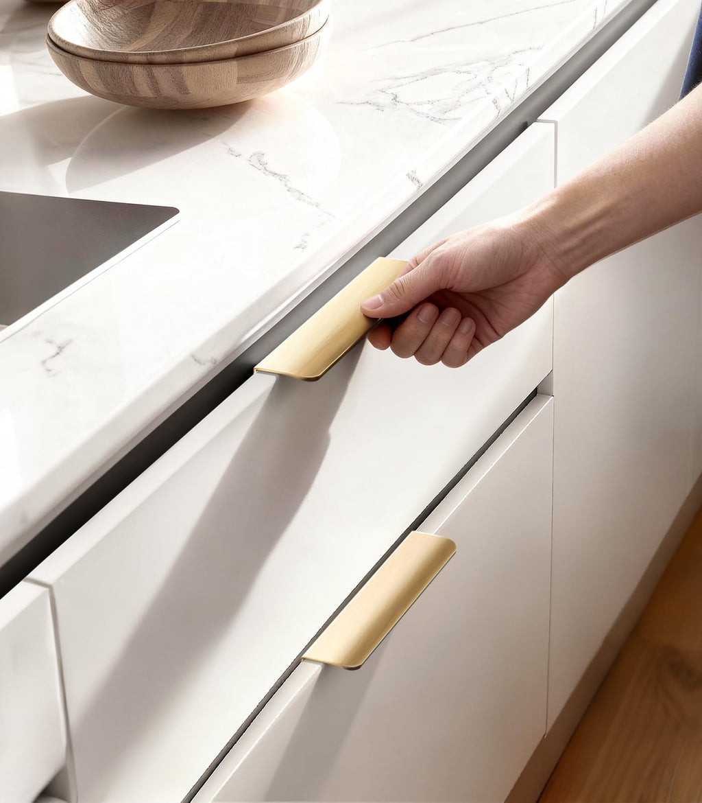 Satanga Edge Finger Pulls for cabinets Kitchen Concealed Drawer Pull Aluminum Hidden Back Mount Door Handle for Home Pack of 5 Modern White 3 Inch Overall Length Easy Installation