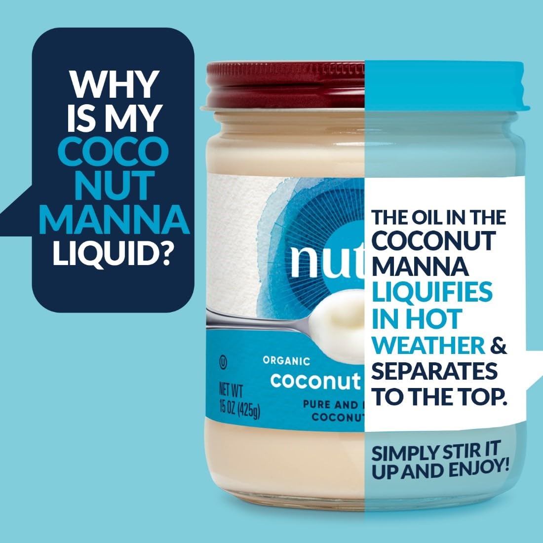 Nutiva Organic Coconut Manna Puréed Coconut Butter, 15 Oz (Pack of 2), USDA Organic, Non-GMO, Whole 30 Approved, Vegan, Gluten-Free & Keto, Creamy Spread to Boost Smoothies & Oatmeal