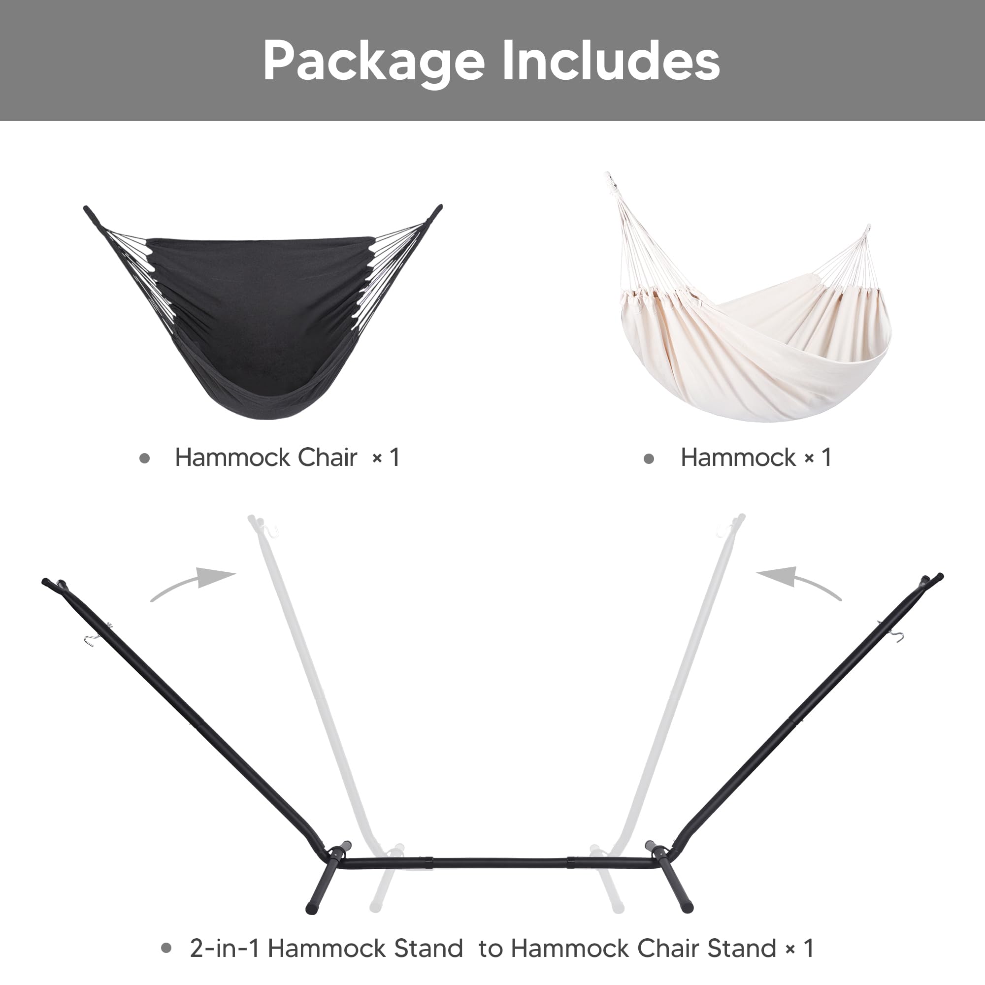 SUNCREAT 2-in-1 Convertible Free Standing Hammock with Stand Included, Camping Backyard Hammock with Stand, Patented, Blue & White Stripe