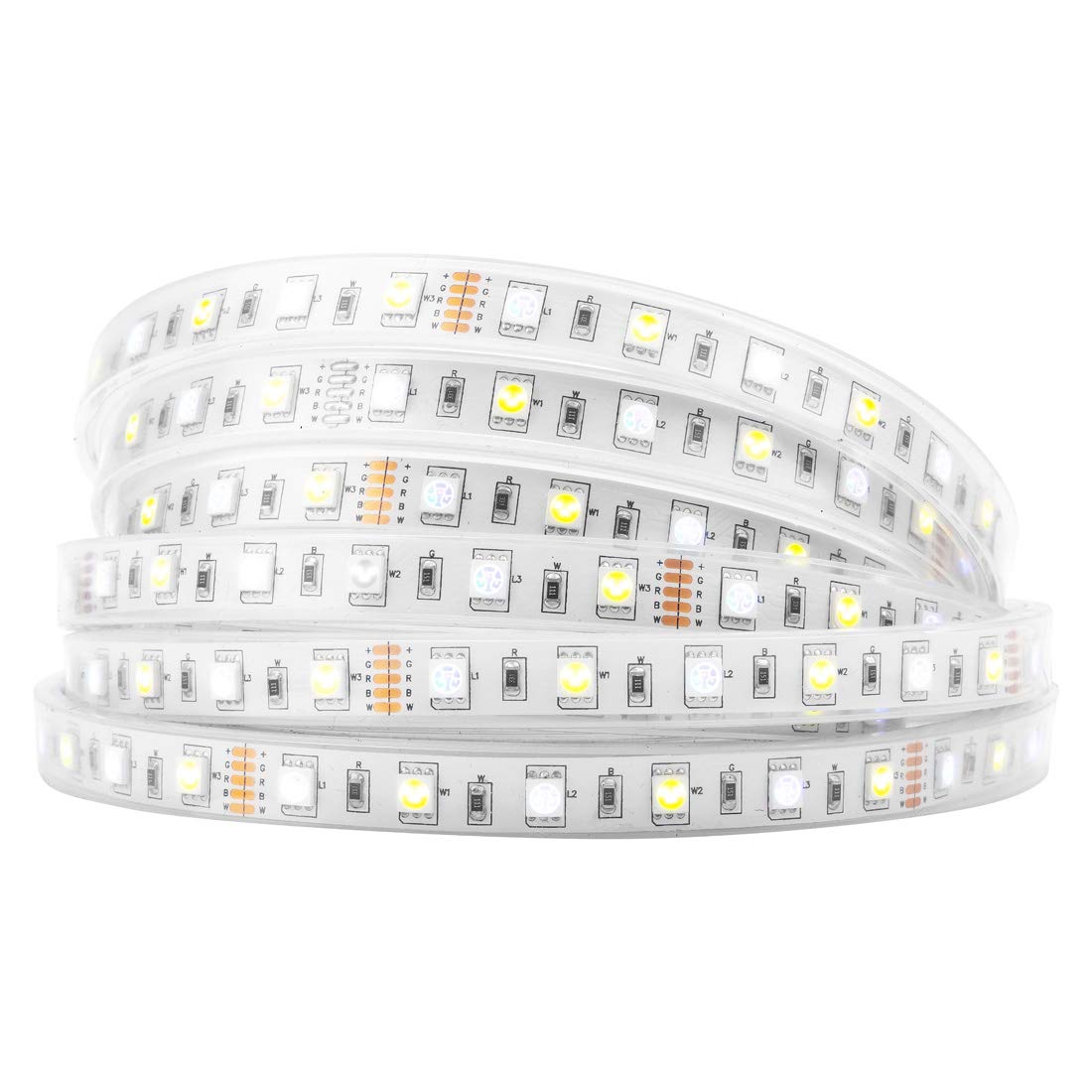 BTF-LIGHTING RGBW LED Strip Lights,UL Listed,5050 4 Colors in 1 RGB + 2700K-3000K Warm White,12V DC,16.4ft/5m 60LEDs/m 12mm White PCB, IP30 for Home Decoration(No Adapter or Controller)
