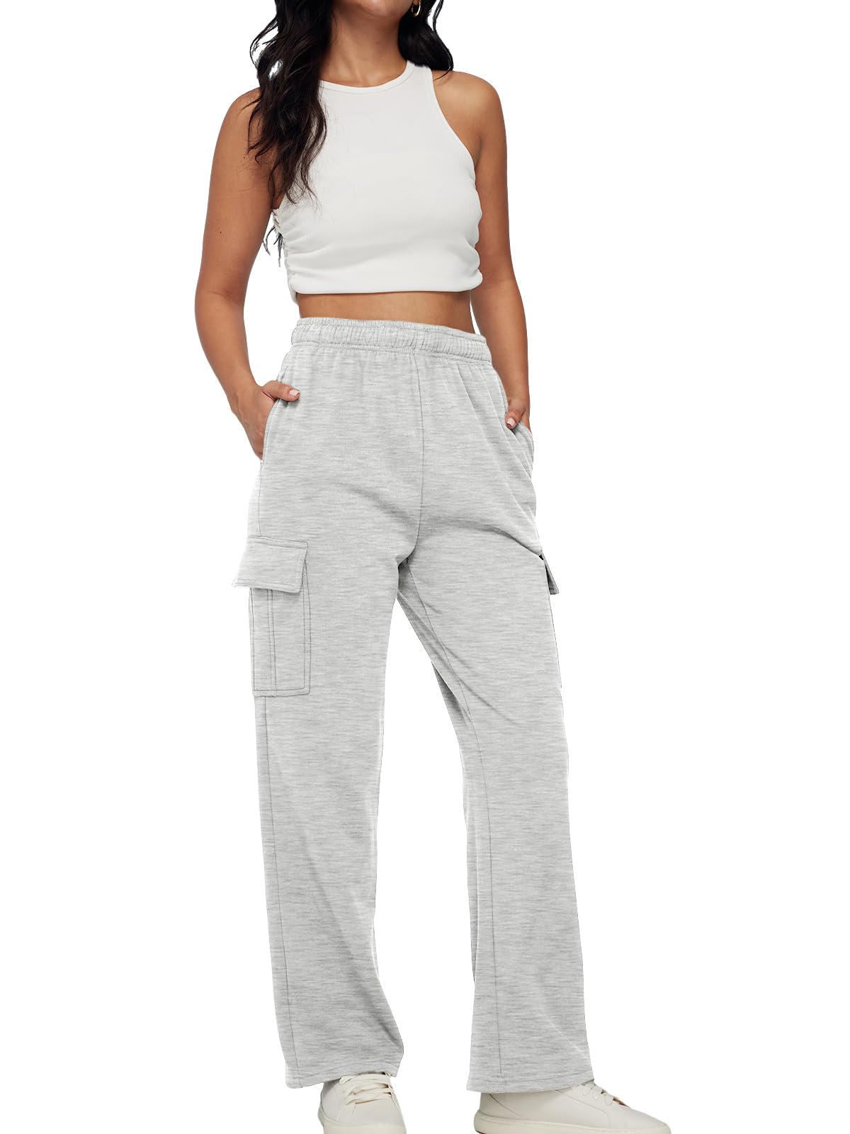 AUTOMET Womens Cargo Sweatpants Baggy Fleece High Waisted Joggers Sweat Pants Athletic Pants