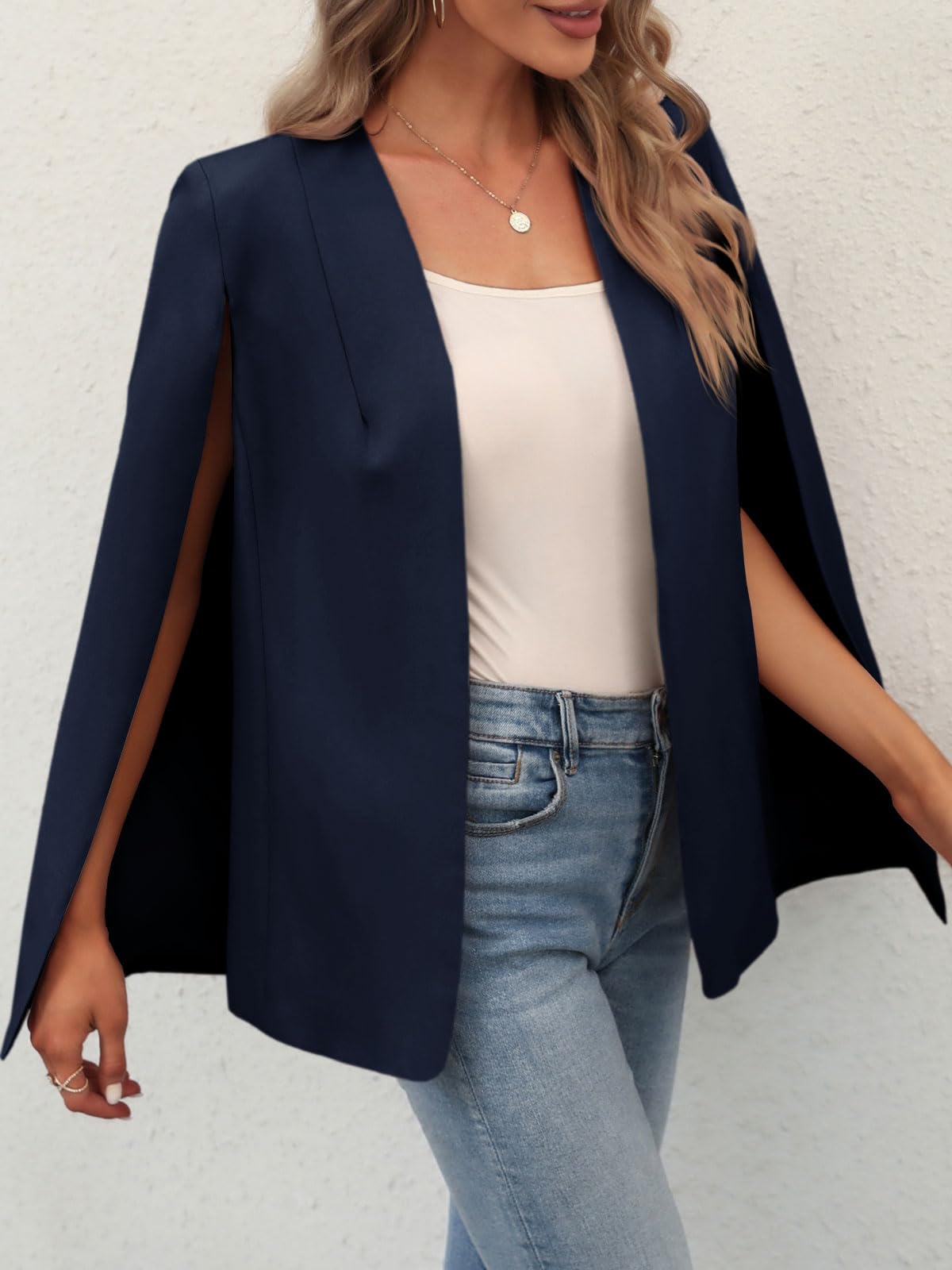 GAMISOTE Womens Cape Blazer Split Sleeve Open Front Casual Jacket Coat Workwear