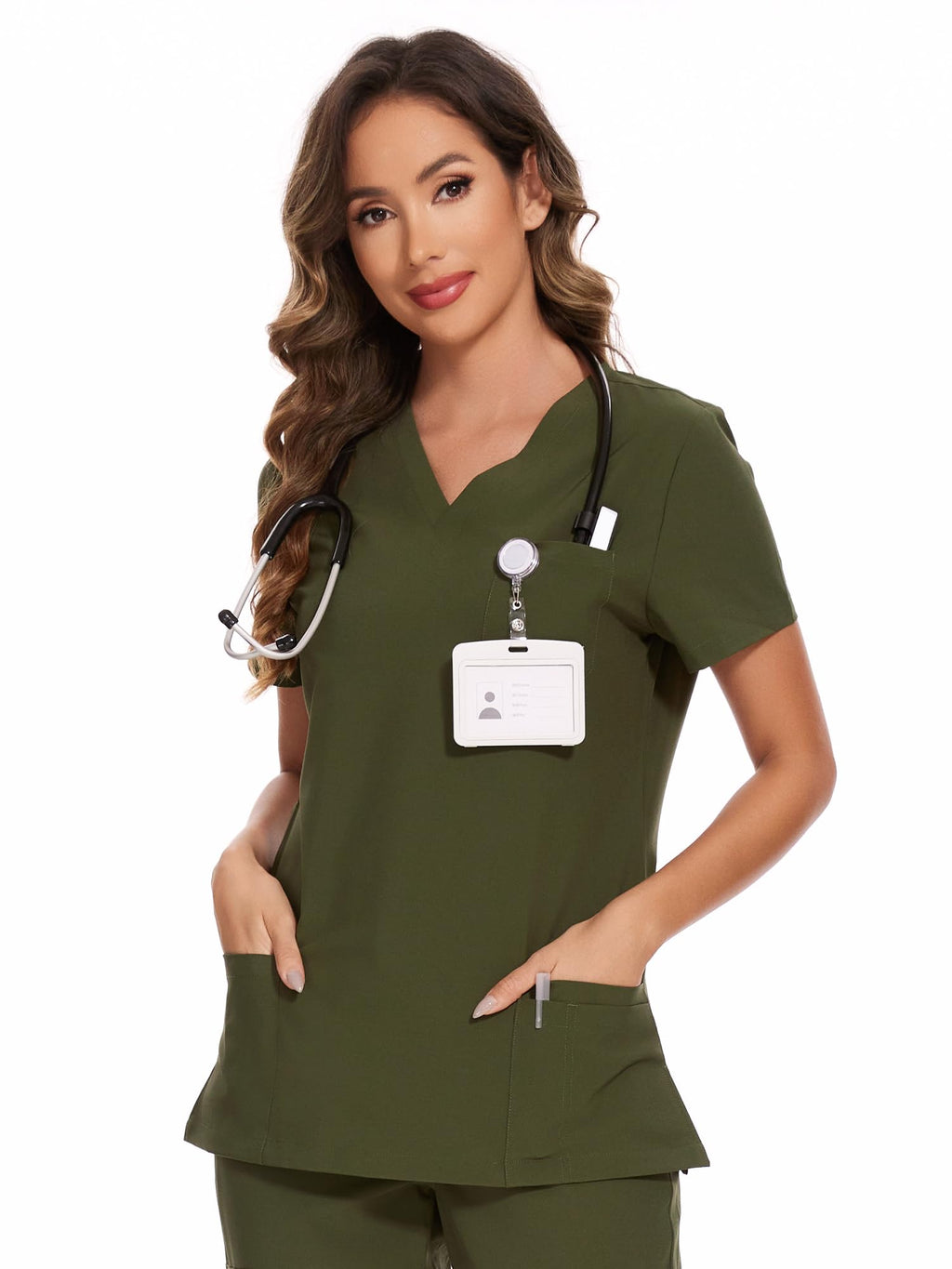 COZYFIT Scrub Tops for Woman - Soft Stretch, V-Neck Top Scrubs with 3 Pockets, Easy Care for Women