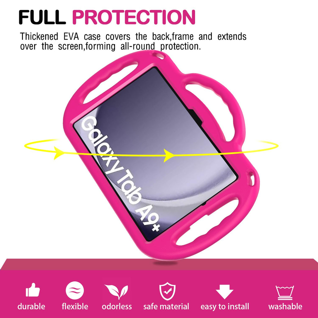 AVAWO Kids Case for Samsung Galaxy Tab A11+ Plus/A9+ Plus 11 Inch Case, with Strap, Shockproof Lightweight Handle Stand 2025/2023 Model with Lanyard, Black