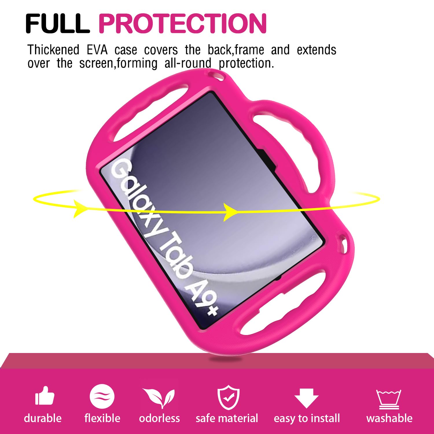 AVAWO Kids Case for Samsung Galaxy Tab A11+ Plus/A9+ Plus 11 Inch Case, with Strap, Shockproof Lightweight Handle Stand 2025/2023 Model with Lanyard, Black