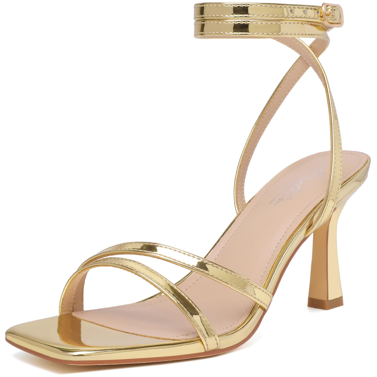 Mostrin Strappy Kitten Heels for Women Square Open Toe Heels Ankle Strap Lace Up Heeled Sandals for Party, Prom