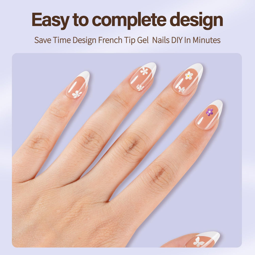 Misssix XBASICTIPS French Tip Press On Nails, 300Pcs French Gel Nail Tips Long Square, Soft Gel Pre-shaped No Need to File 3 in 1 Tips, Fake Nails for Nail Art DIY Extension Designs 15 Sizes