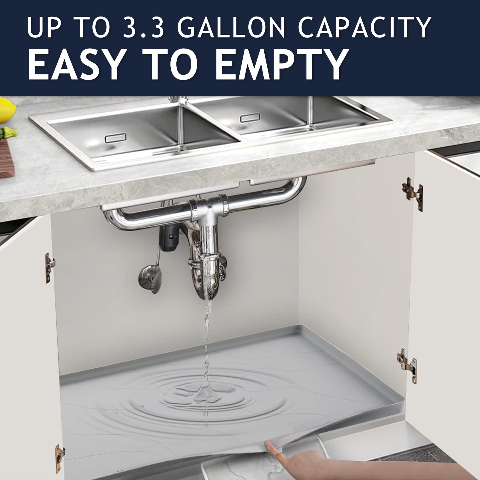 Heavy Duty Silicone Under Sink Mats for Kitchen Waterproof 19" x 19", Extra Thick Under Sink Rubber Mat Drip Tray, Raised Edge Under Sink Liner,Prevent Drips, Leaks, Spills,Beige