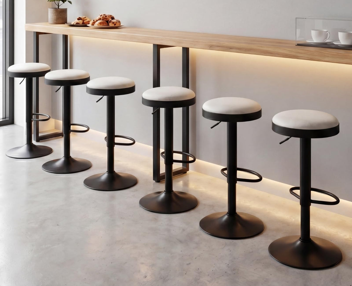 EALSON Modern Swivel Bar Stool Adjustable Counter Height Backless Barstools with Metal Base Leather Upholstered Round Bar Stool Chairs for Kitchen Island/Pub/Breakfast Bar, Beige 1PC