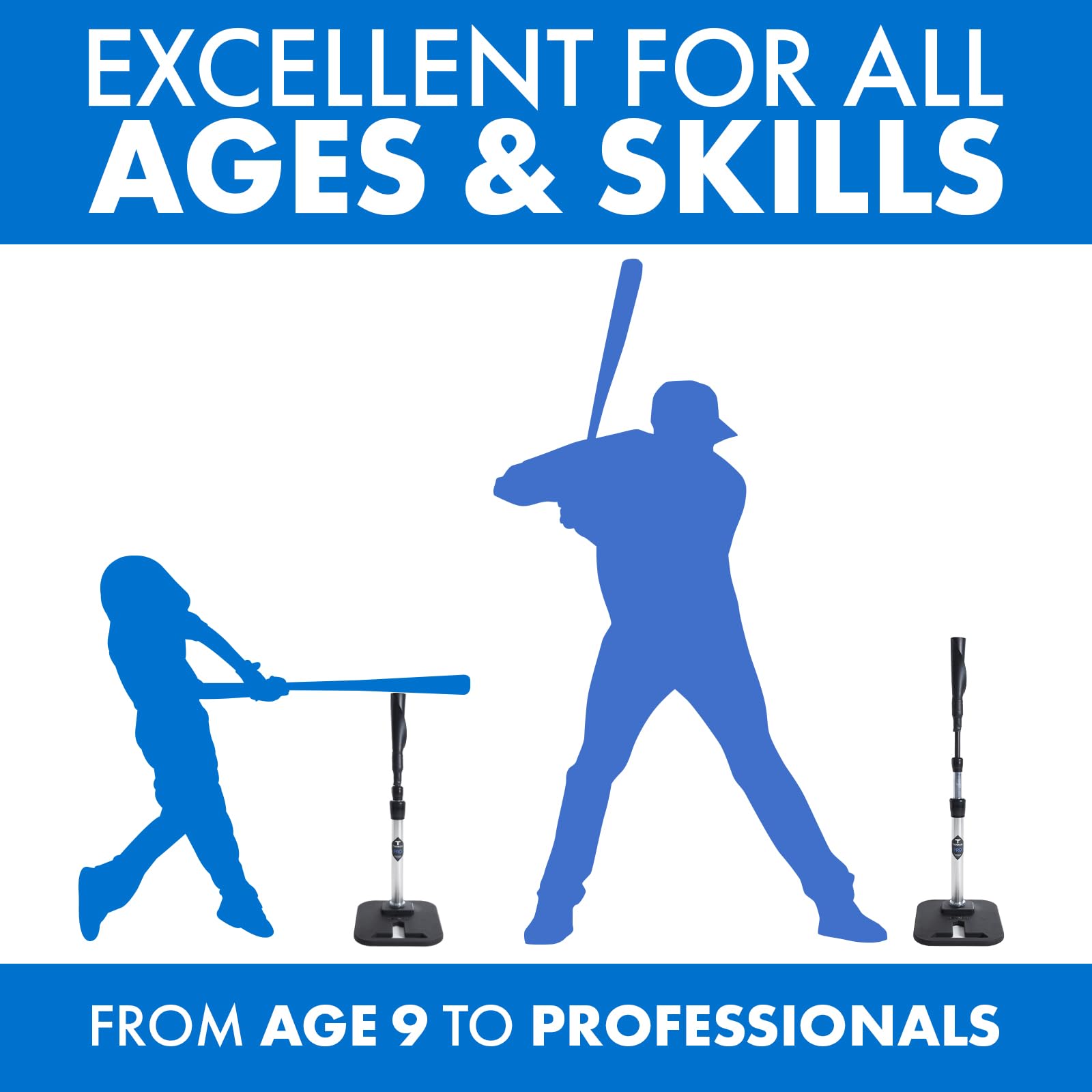 Tanner Pro Batting Tee | Pro Style Weighted Hitting Tee for Baseball Softball Slow Pitch | Adjusts 26-43” | Age 8 up| Weighted Base, Hand Rolled Flextop, Reinforced Steel Stem | Hand Assembled in US
