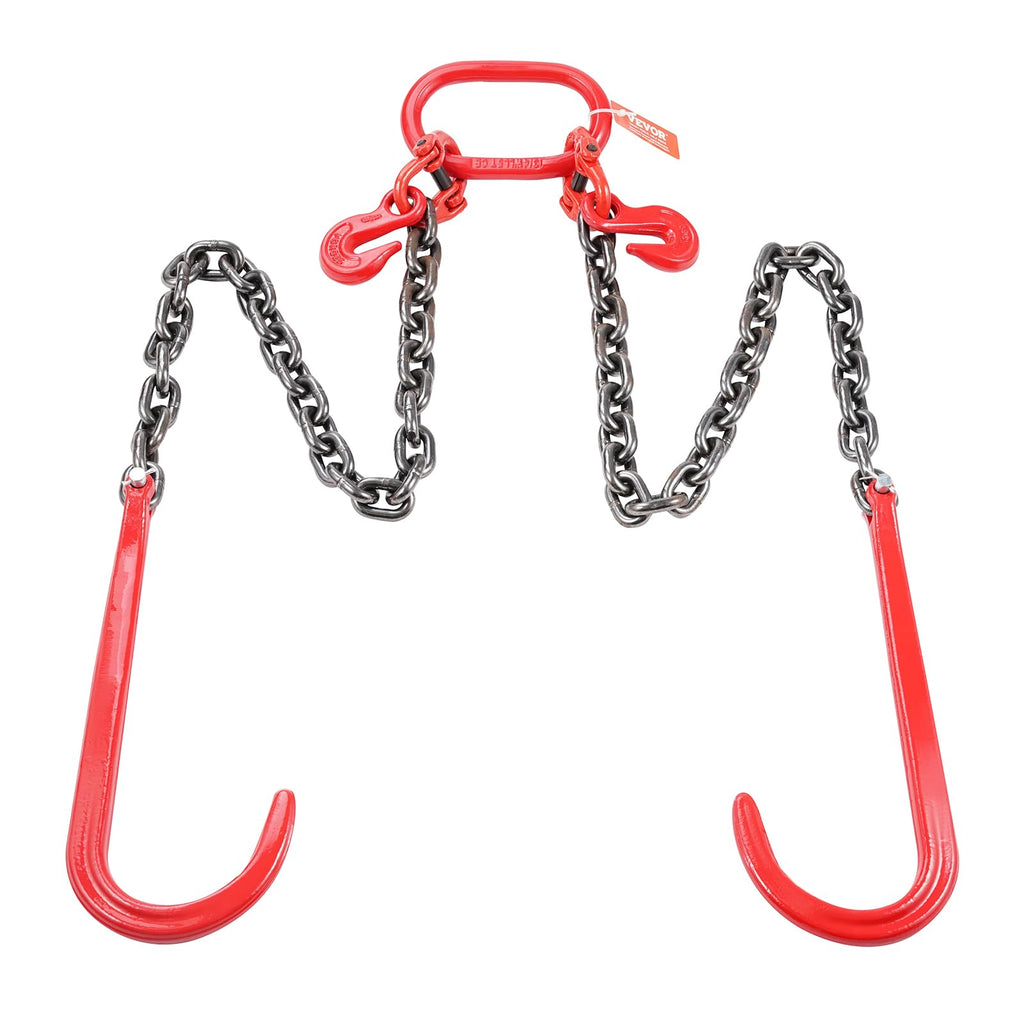 VEVOR G80 V Bridle Chain, 3/8" x 2' Towing Chain Bridle with 15" J Hooks, T Hooks & Grab Hooks, Heavy Duty Transport Tow Chain Bridle with 7800 lbs Safe Working Load for Flatbed Truck Wrecker Recovery