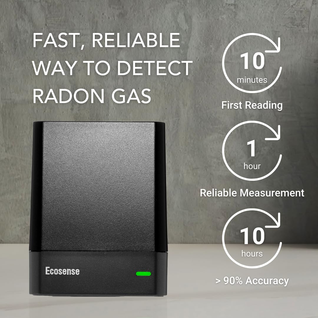 Ecosense EQ100 EcoQube, Digital Radon Detector, Fast Capture of Fluctuating Levels, Short & Long-Term Continuous Monitoring with Trend Charts, Remote Data Access, Only Support 2.4 GHz Networks
