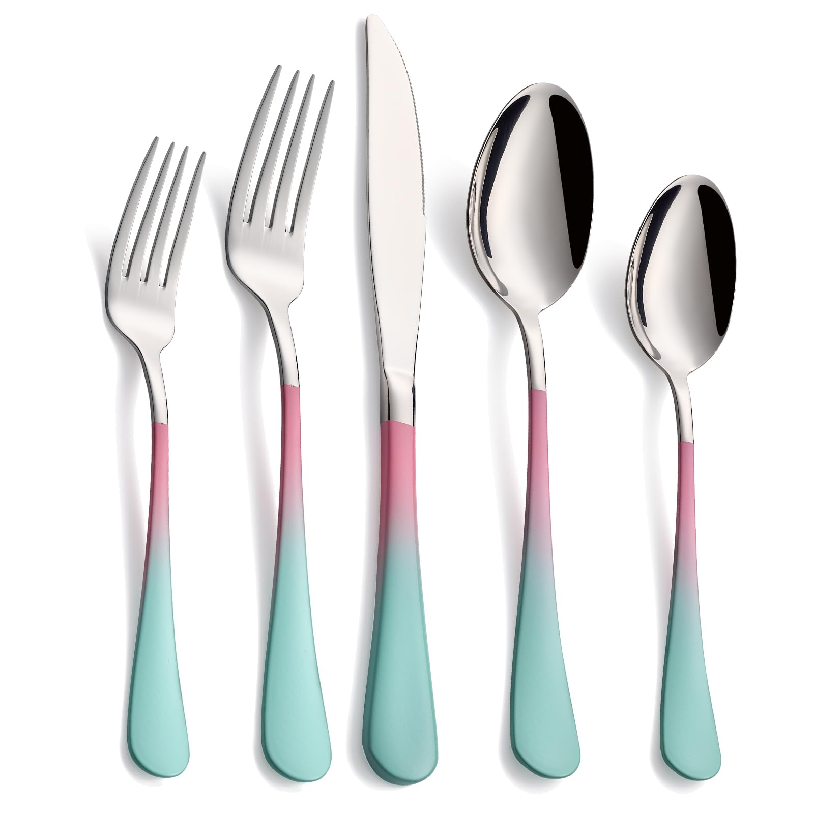 20-Pieces Blac and Pink Silverware Sets for 4,Pink Handle Stainless Steel Cutlery Set, Include Forks Spoons and Knives Set, Dishwasher Safe Utensil Sets for Home Restaurant