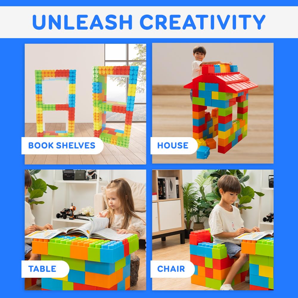 PLATPORTS 48-Piece Jumbo Big Building Blocks – Giant XL Large Plastic Blocks for Kids Ages 2–8, Indoor & Outdoor Construction Play Set