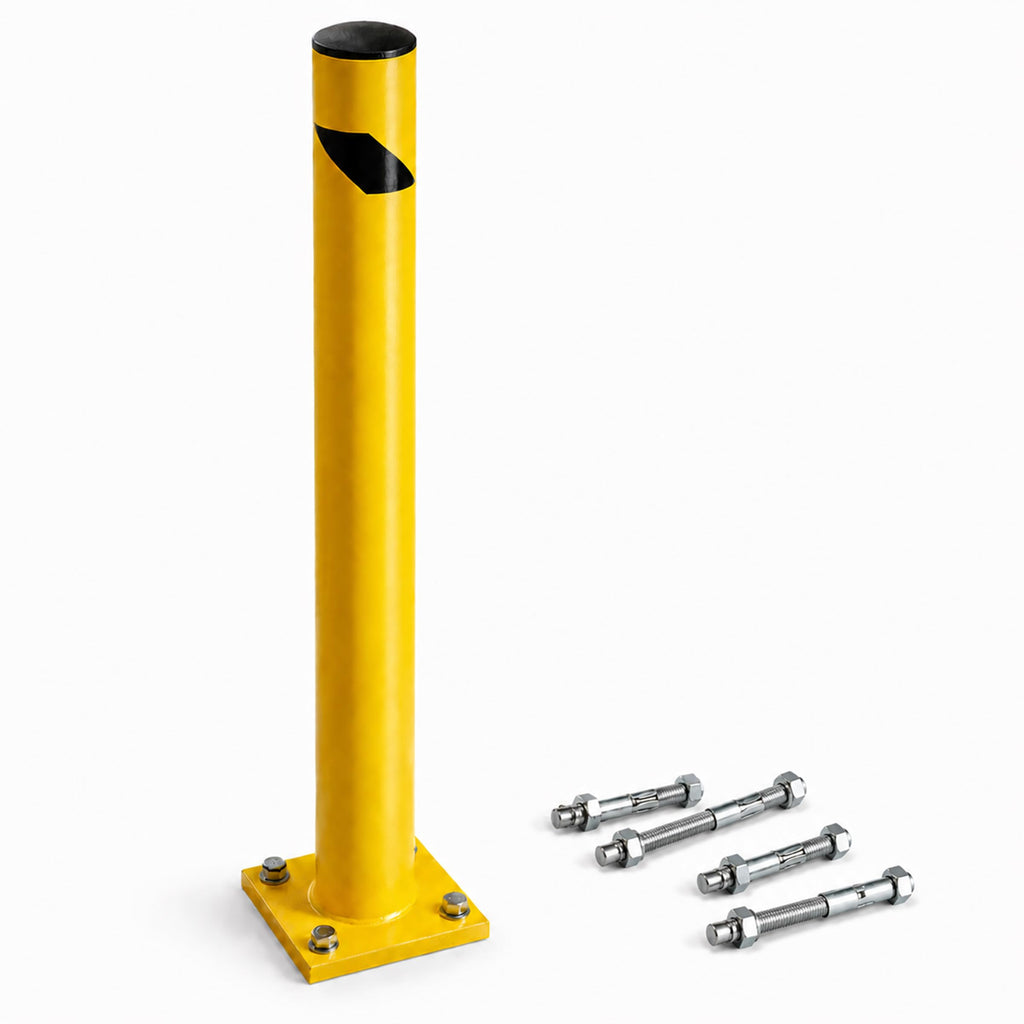 Crowd Control Warehouse Trafford Industrial Steel Bollards 24” Height, Safety Steel Post, Yellow Powder-Coated Finish Heavy Duty Fillable with Concrete, for Driveway Barrier, Parking Pole & Traffic