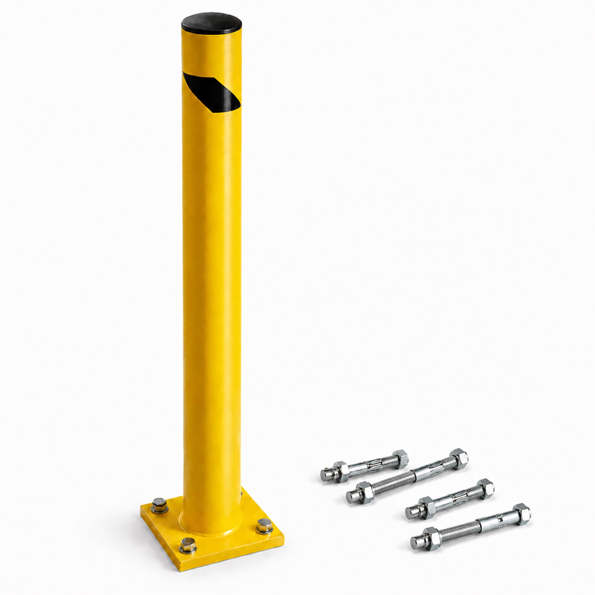 Crowd Control Warehouse Trafford Industrial Steel Bollards 24” Height, Safety Steel Post, Yellow Powder-Coated Finish Heavy Duty Fillable with Concrete, for Driveway Barrier, Parking Pole & Traffic