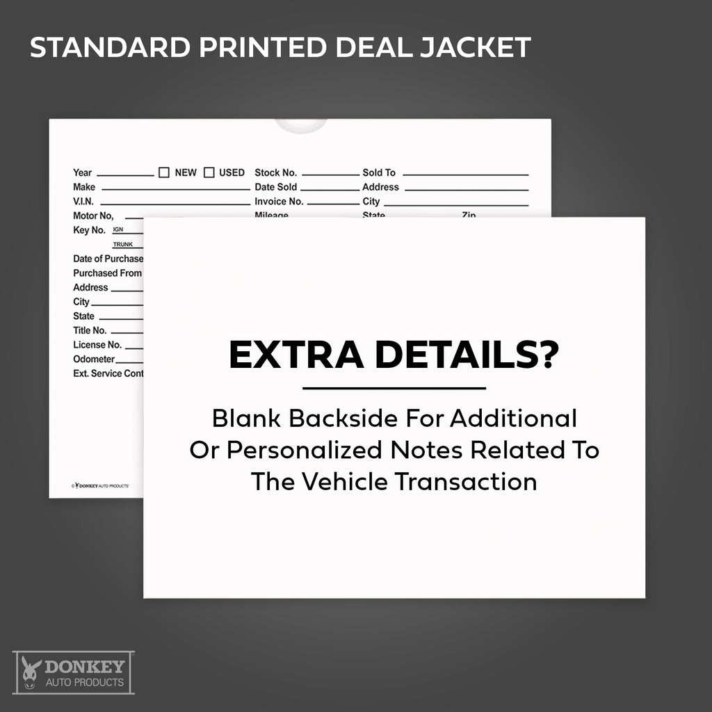 Printed Vehicle Deal Envelopes 9x12 Deal Jackets (100 shrink wrapped) (Blue)