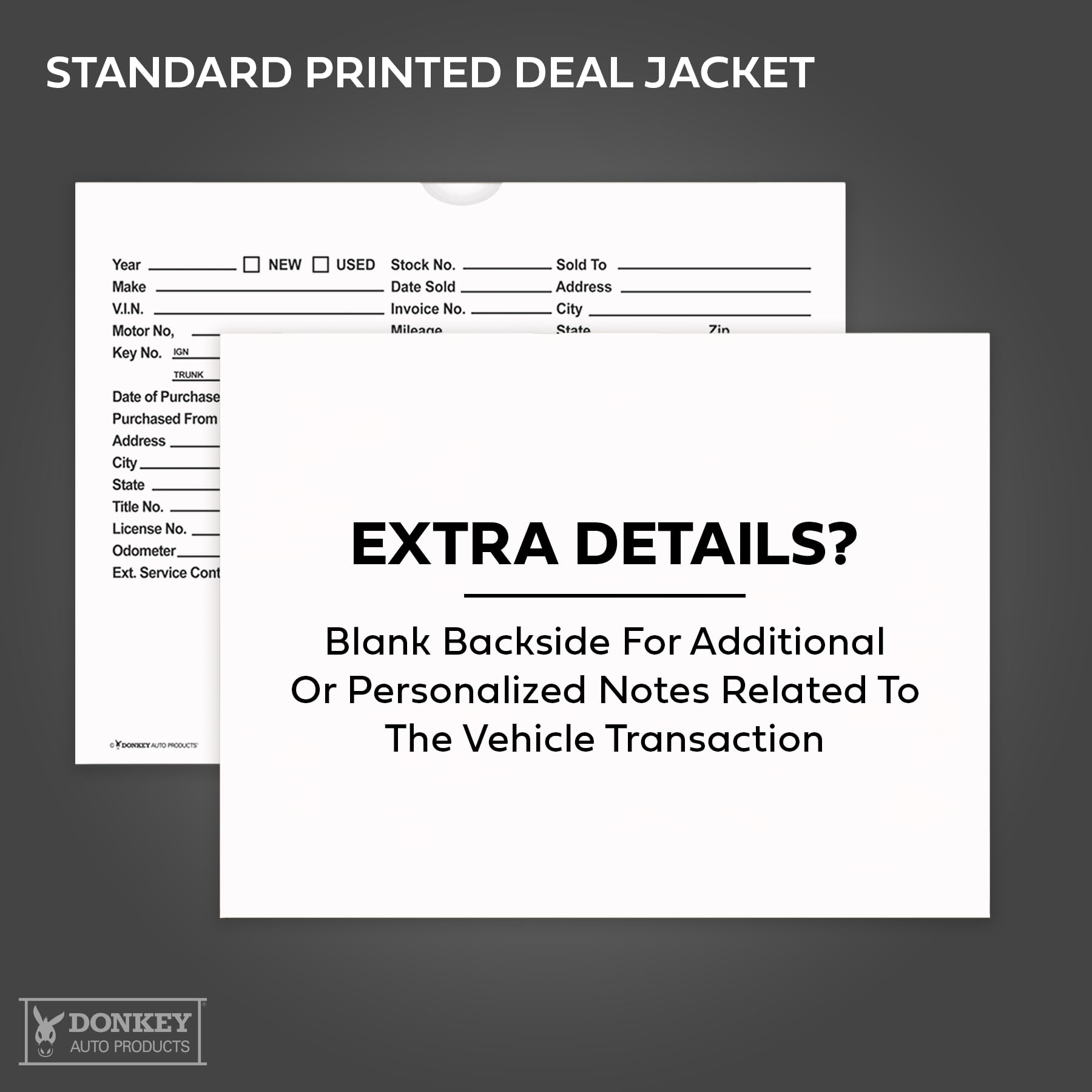 Printed Vehicle Deal Envelopes 9x12 Deal Jackets (100 shrink wrapped) (Blue)