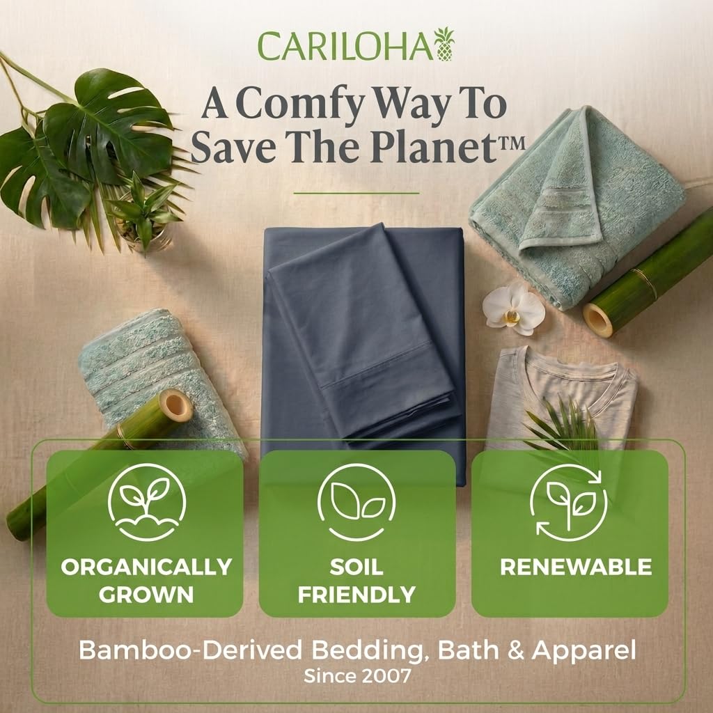 Cariloha Aloha Soft 100% Organic Bamboo Viscose Sheets – 4-Piece Queen Sheet Set – 16 in Deep Pockets – Buttery Soft, Hypoallergenic, Cooling Sheets – Oeko-TEX Standard 100 – Cape Blue