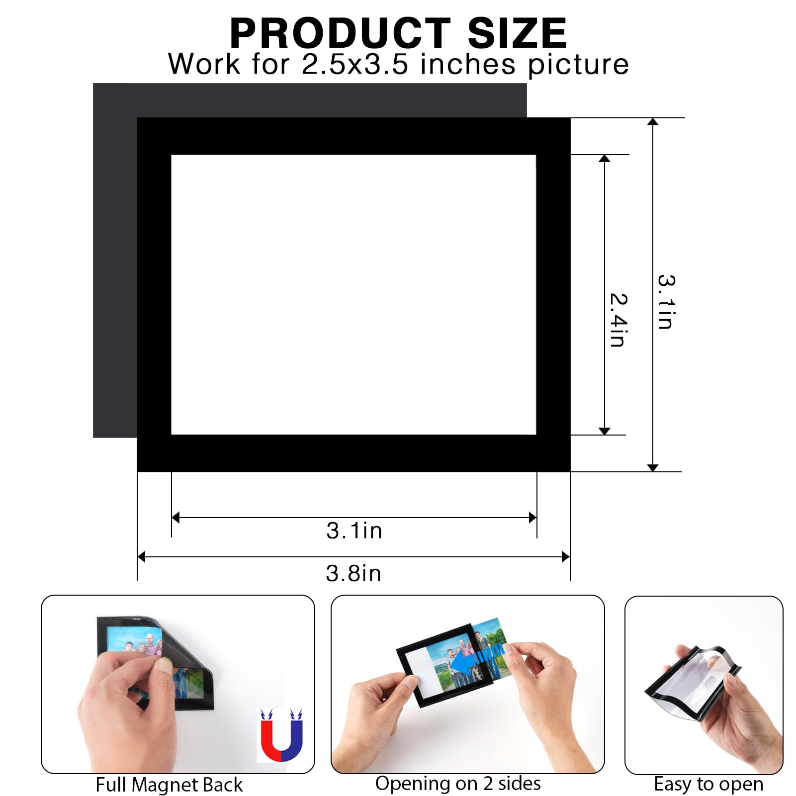 STTMGN Magnetic Picture Frames with Black Border(2.5"X3.5",12 Pack),Mini Wallet Size Magnet Photo Sleeves Pockets/Holder,Decorations for Home/Office/School/Classroom/Party
