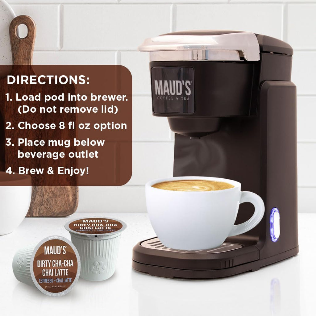 Maud's Chai Tea Latte Pods, 18 ct, Single Serve Tea Pods - 100% Gourmet Blended Tea Leaves, Compatible with Keurig K Cups Maker