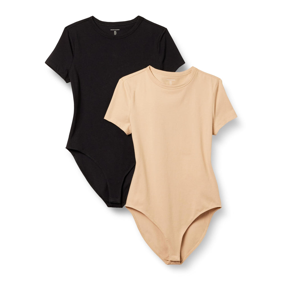 Amazon Essentials Women's Short Sleeve Stretch Cotton Jersey Slim-Fit T-Shirt Bodysuit, Pack of 2