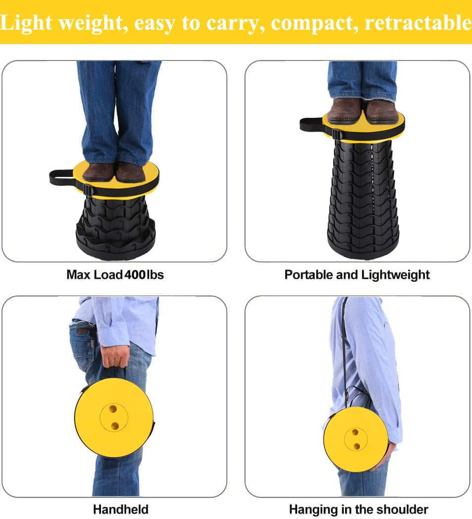 Fishboy Upgraded Collapsible Stool, 400lbs Max Weight, Lightweight But Sturdy, Portable Retractable Folding Telescoping Foldable Camping Stool for Adults Outdoor Fishing Hiking BBQ