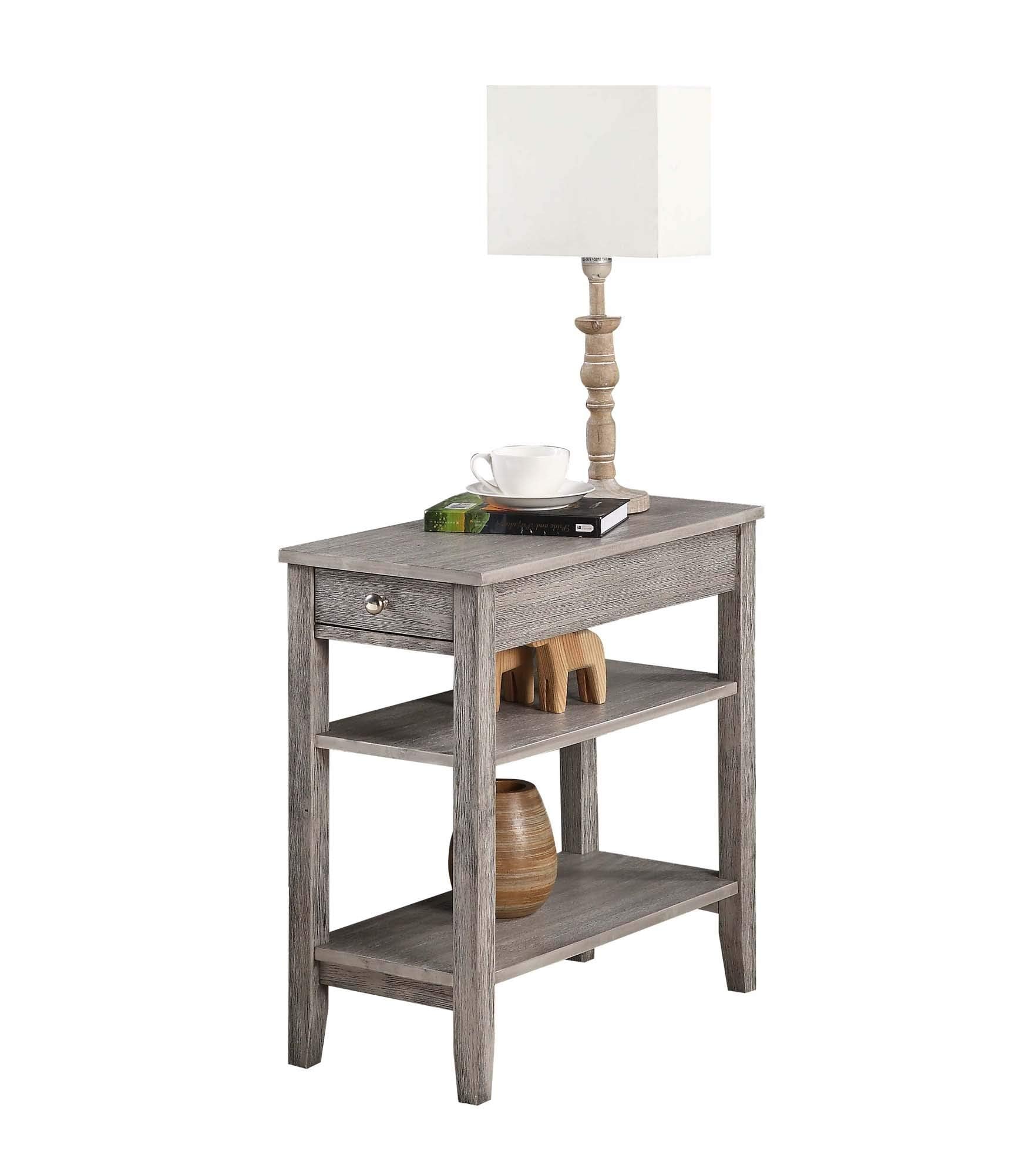 Convenience Concepts American Heritage Chairside End Table with Drawer 23.5" - Classic Living Room Table with Storage Shelf, Bedroom Nightstand, Black