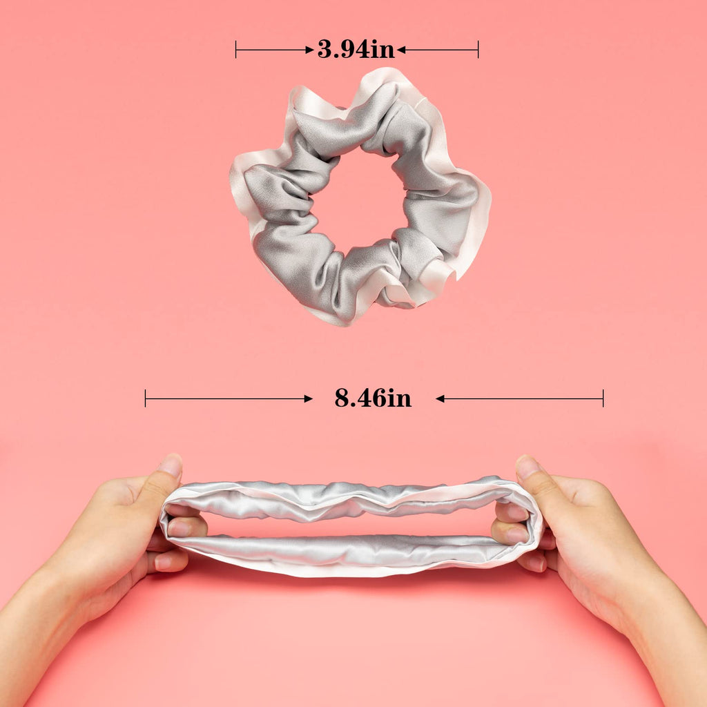 Silk Scrunchies for Hair 100% Mulberry Silk Hair Ties（Silver gray, Dark gray, Pink）