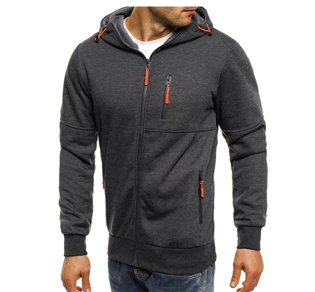 Men Hoodies Casual Hoodies for Men with Zip Pockets Full Zip Long Sleeve Sweatshirt Sports Hooded Jacket