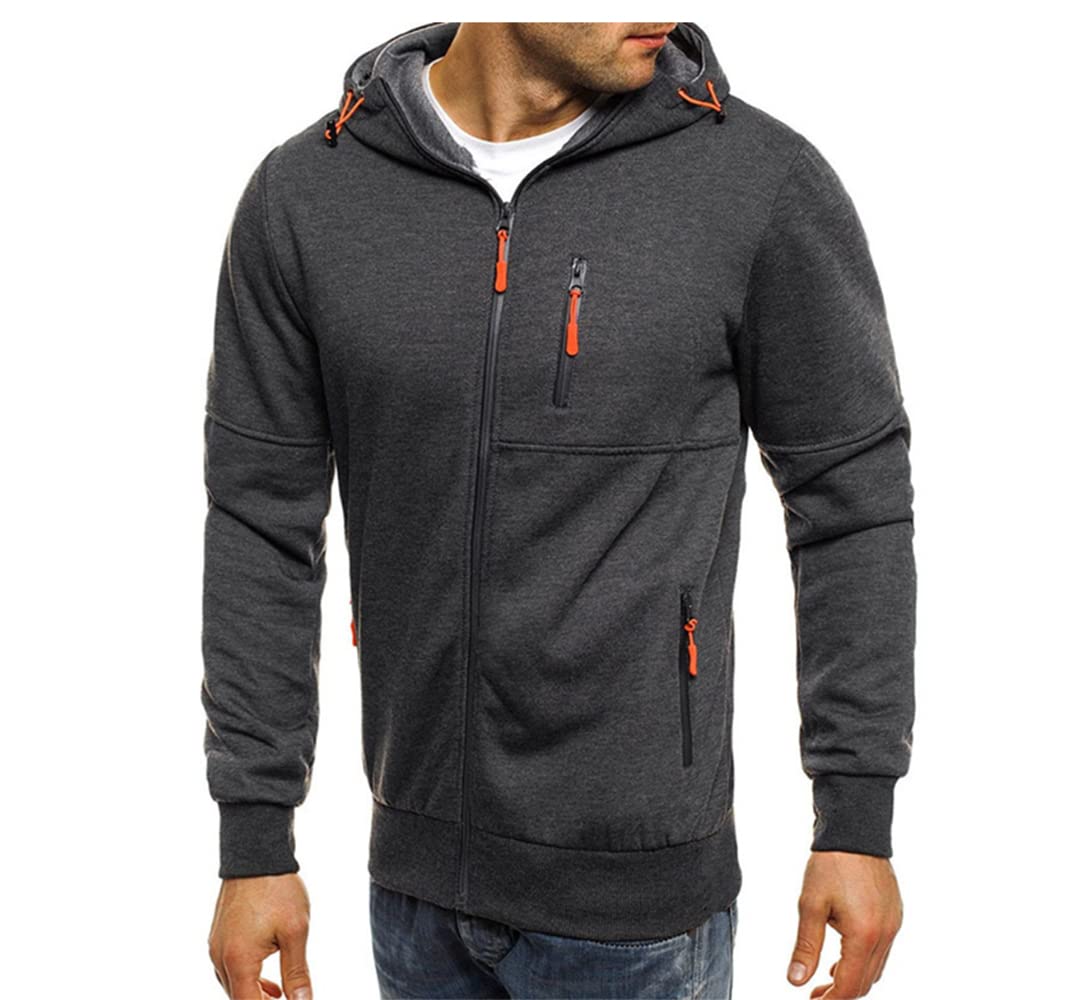 Men Hoodies Casual Hoodies for Men with Zip Pockets Full Zip Long Sleeve Sweatshirt Sports Hooded Jacket