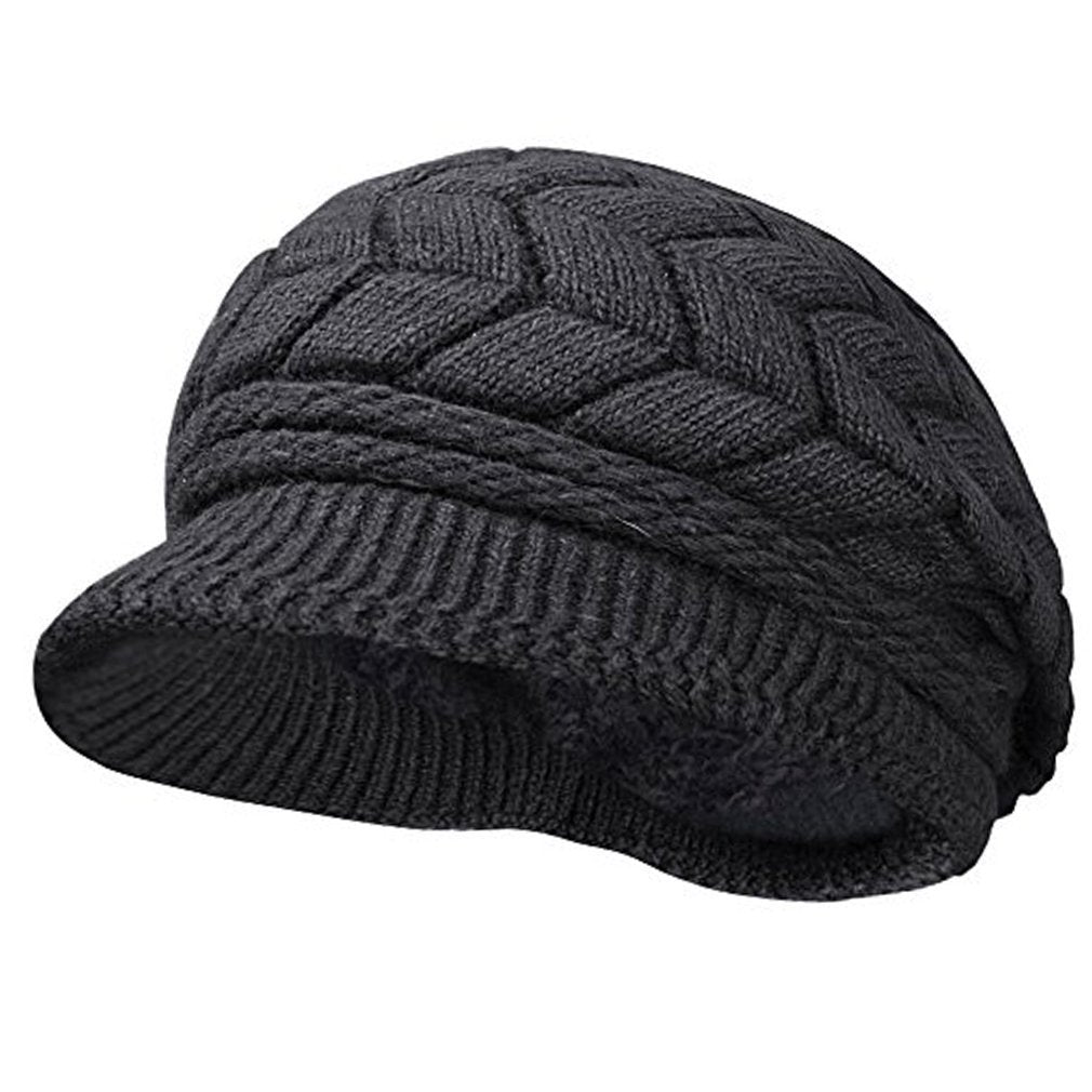 Women Winter Warm Knit Hat Wool Snow Ski Caps with Visor