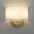 Yosoan White Fabric Cloth Boho Aged Brass Gold Wall Sconce Stairwell Fixture Light, 2-Light Dual Indoor Hardwired Vanity Vintage Wall Mount Lamp Antique Metal Base Semicircle Shade Lamp for Hallway