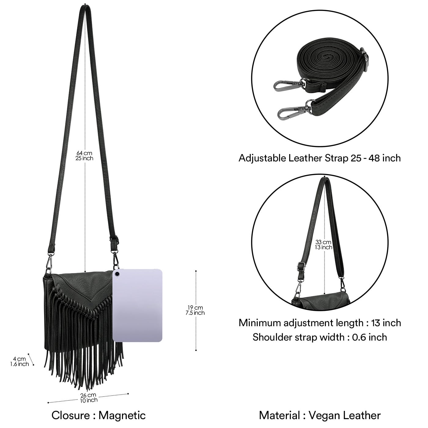 HDE Women's PU Leather Hobo Fringe Crossbody Tassel Purse Vintage Flap Envelope Handbag Western Sling Shoulder Bag