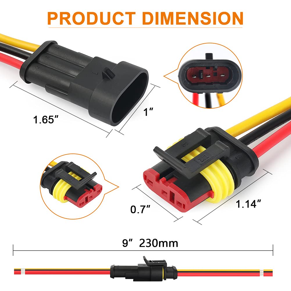 NAOEVO 2 Pin Connector Waterproof, 16 AWG 2 Wire Connectors, Automotive Electrical Male and Female Plug with Heat Shrink Tubing for Car Truck Boat Wire Connection, 6 Kits