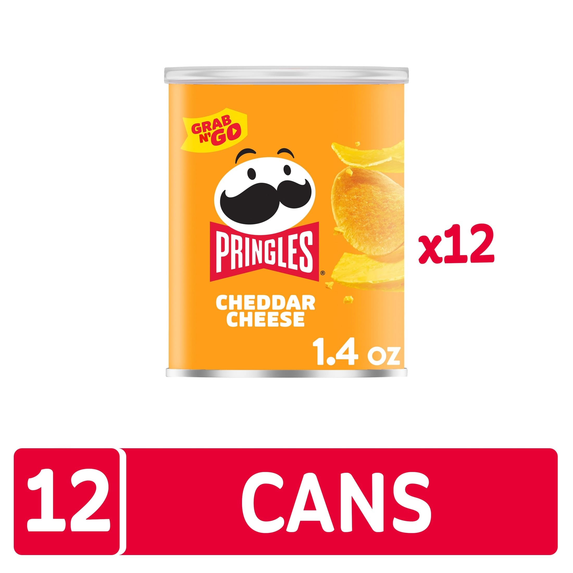 Pringles, Crisps, Lunch Snacks, Office and Kids Snacks, Grab N' Go, Cheddar Cheese (12 Cans)