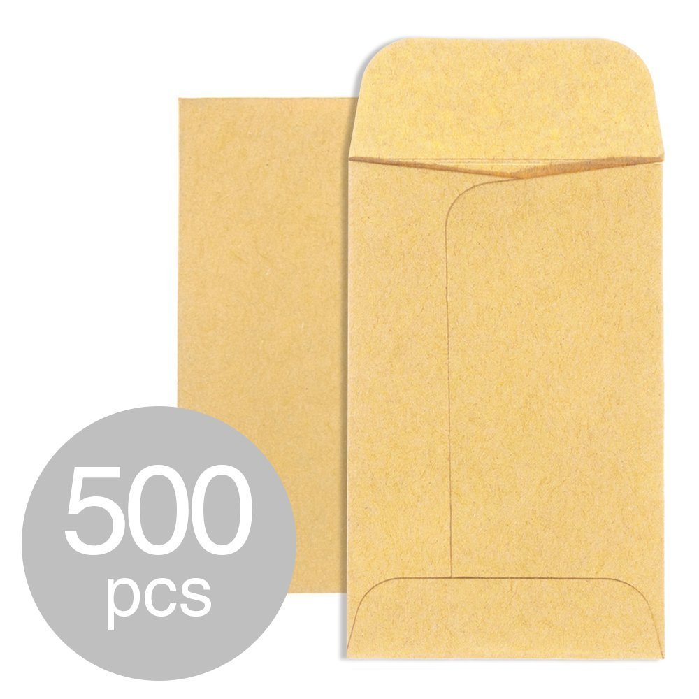 ACSTEP 500 Pack Coin and Small Parts Envelopes #1 Tip Envelope 2-1/4 X3-1/2 Mini Envelope with Gummed Flap for Home, Garden or Office Use(Black)