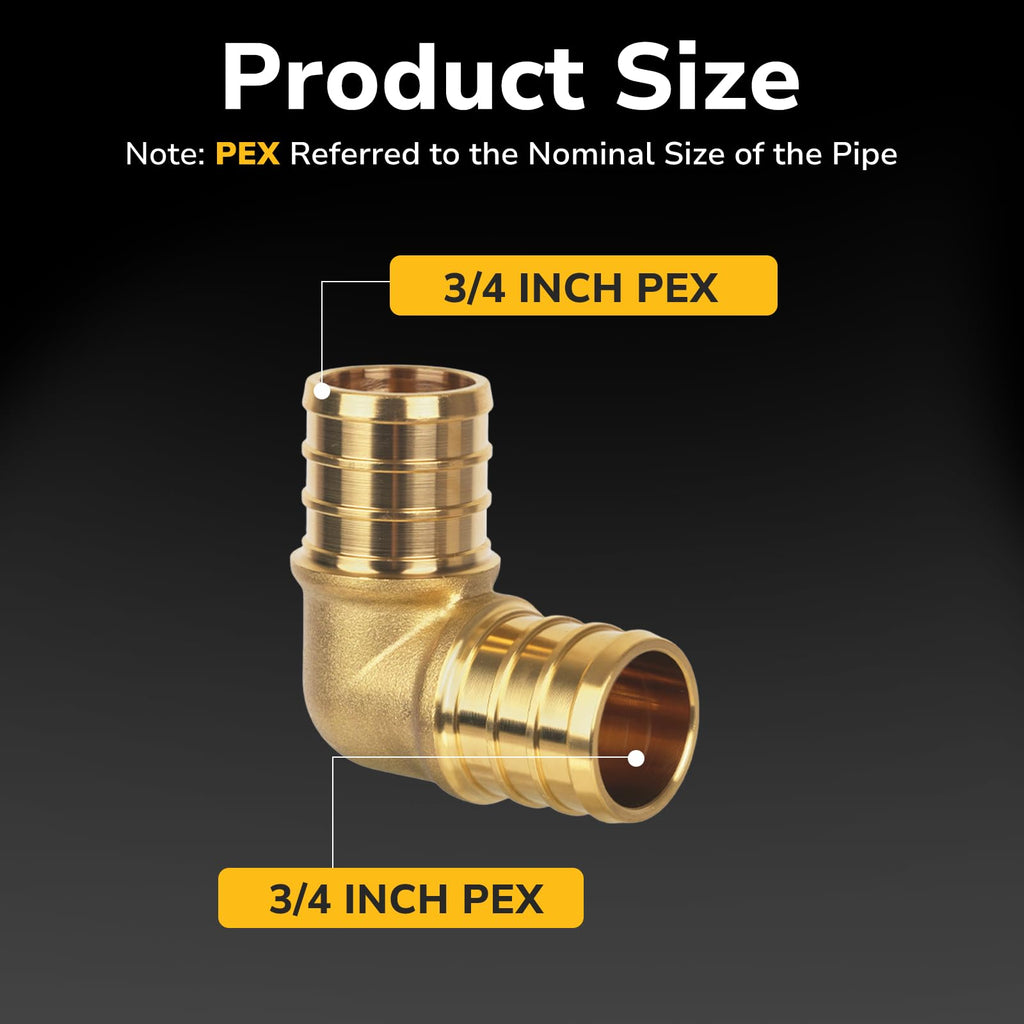 Pex Fittings 1", Pex 90 Degree Elbow, NSF & UPC Certified, Heavy Duty Brass Crimp Fittings for Pipe Plumbing, 10 Pack