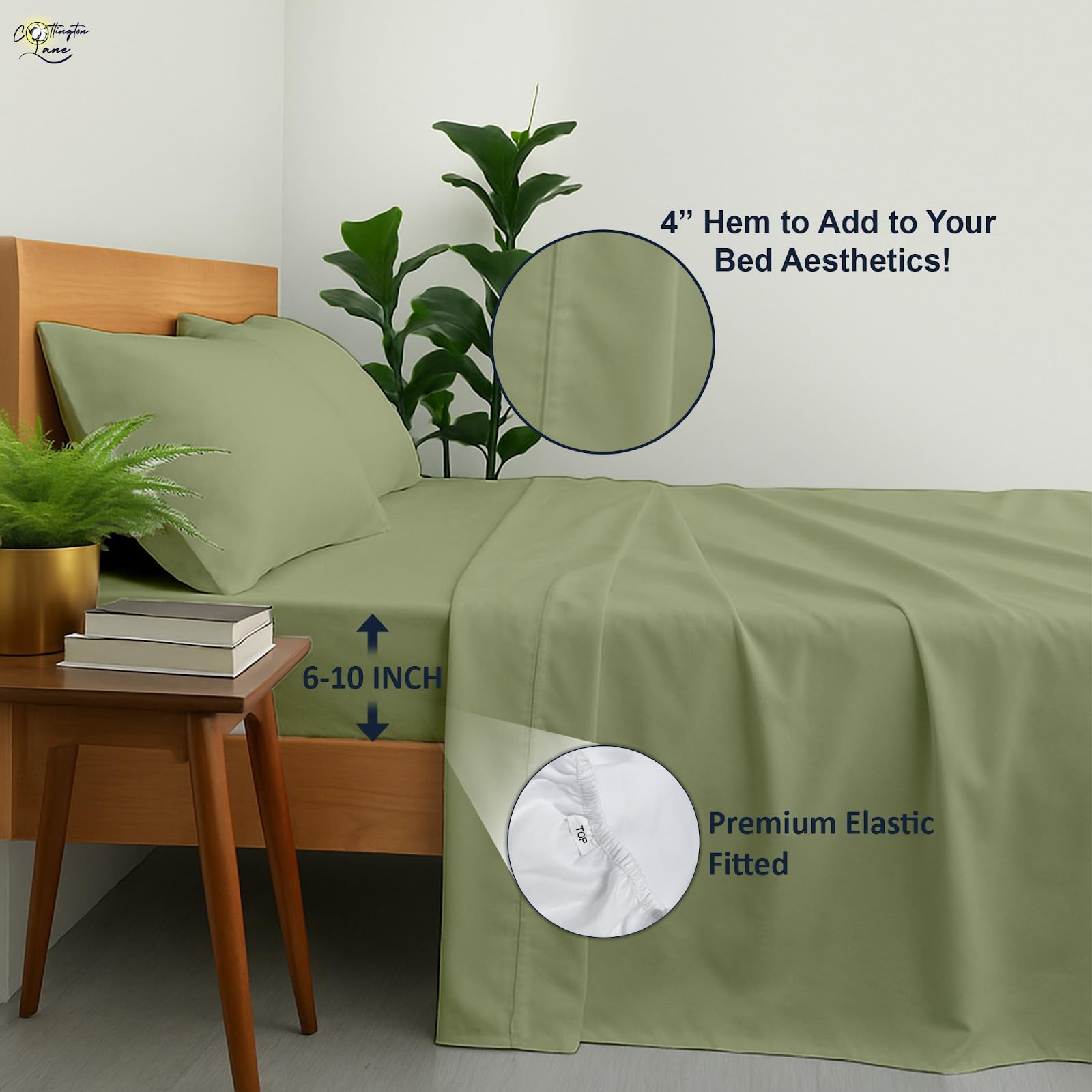 Cottington Lane Twin Size Sheet Set, 100% Egyptian Cotton Premium Hotel Quality 4 Piece Sheets Sets, High Thread Count Dark Grey Solid with 6-10" Deep Pocket
