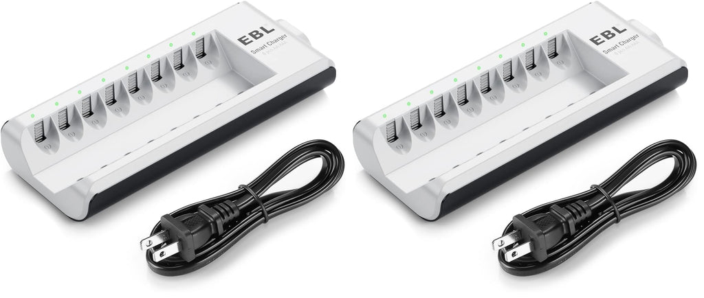 EBL AA AAA Battery Charger, 8-Bay Individual Charger for NiMH NiCD Rechargeable Batteries with AC Plug Fast Charging