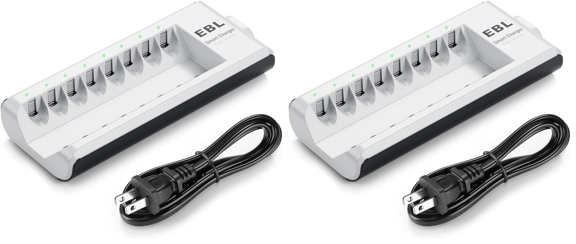 EBL AA AAA Battery Charger, 8-Bay Individual Charger for NiMH NiCD Rechargeable Batteries with AC Plug Fast Charging
