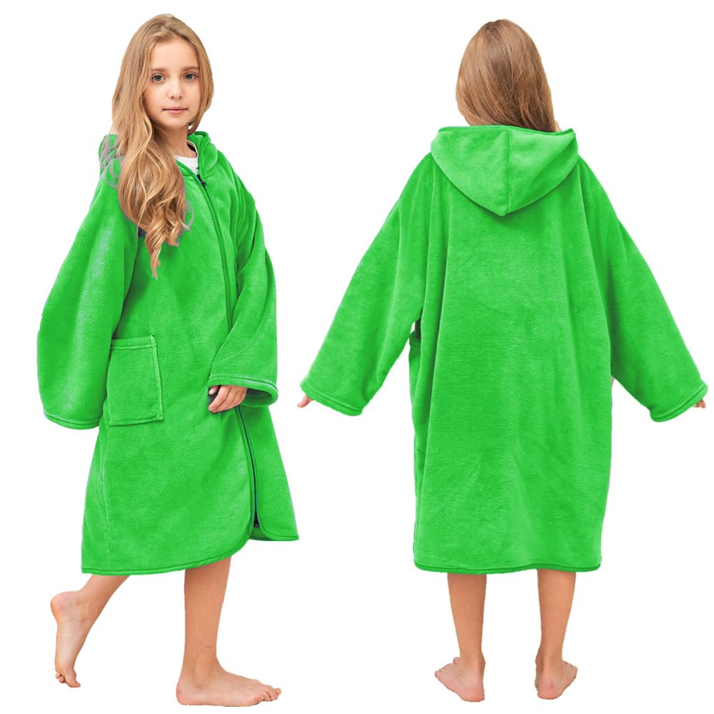 Hiturbo Kids Bath Towel Hoodie: Soft Plush Zipper Surf Poncho - Warm Fleece Changing Towels Swimming Outerwear (Blue)