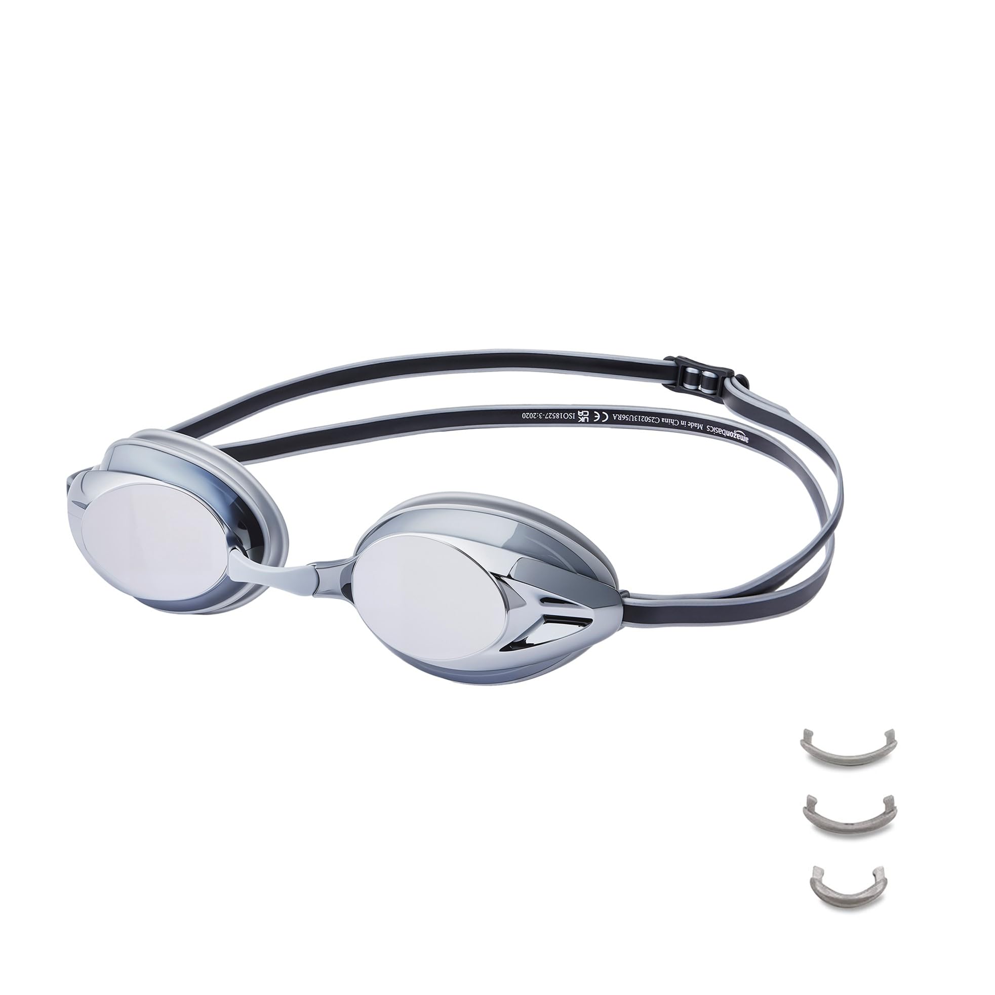 Amazon Basics Unisex Swim Goggles for Adults, Anti-Fog, Unisex, Wide View, 4 Interchangeable Nosepieces