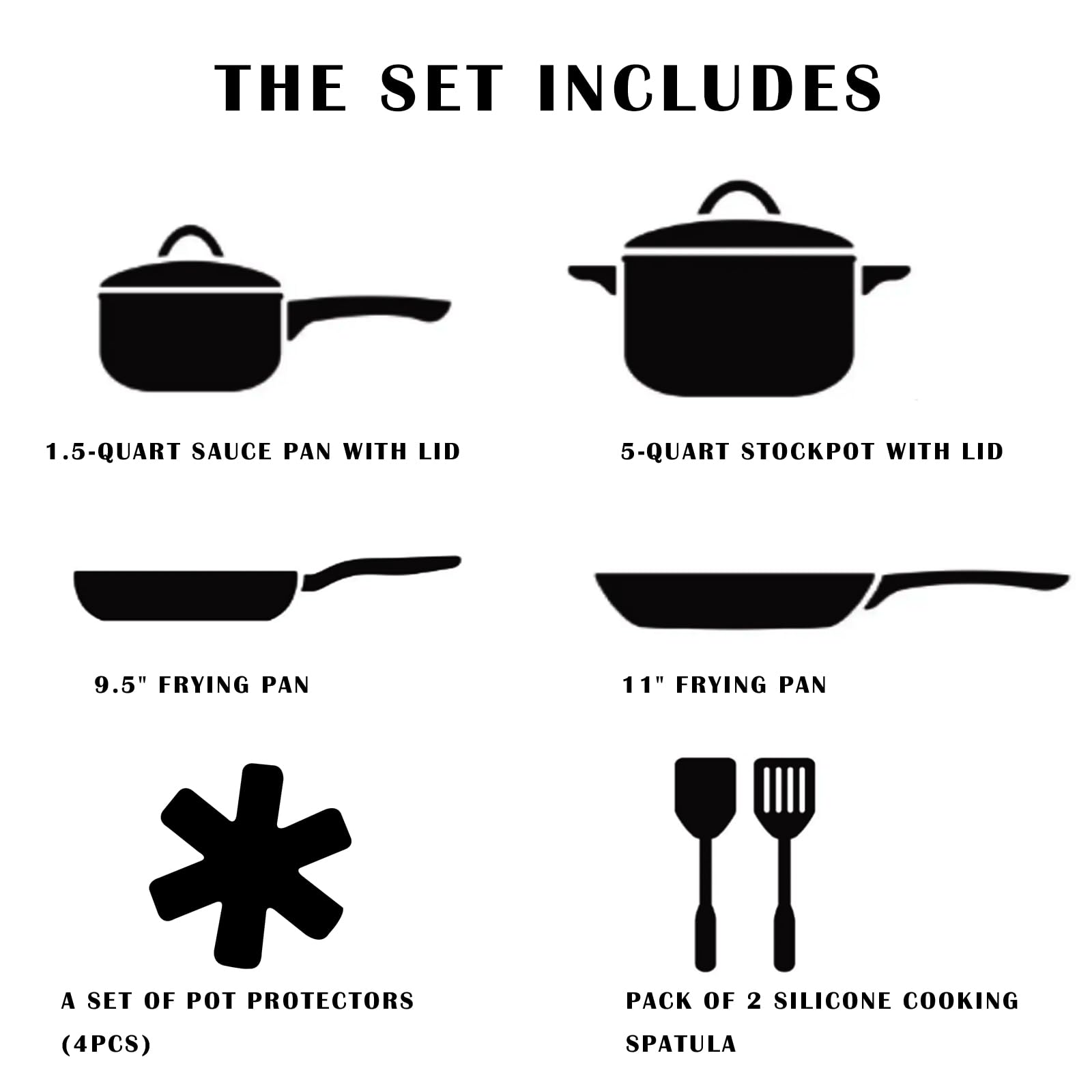 Vkoocy Pots and Pans Set Non Stick, Ceramic Cookware Set with Granite Pattern Kitchen Cooking Sets Induction Pot and Pan w/Frying Pans, Saucepans, Casserole, Non-Toxic, PTFE/PFOA/PFOS-Free, Black