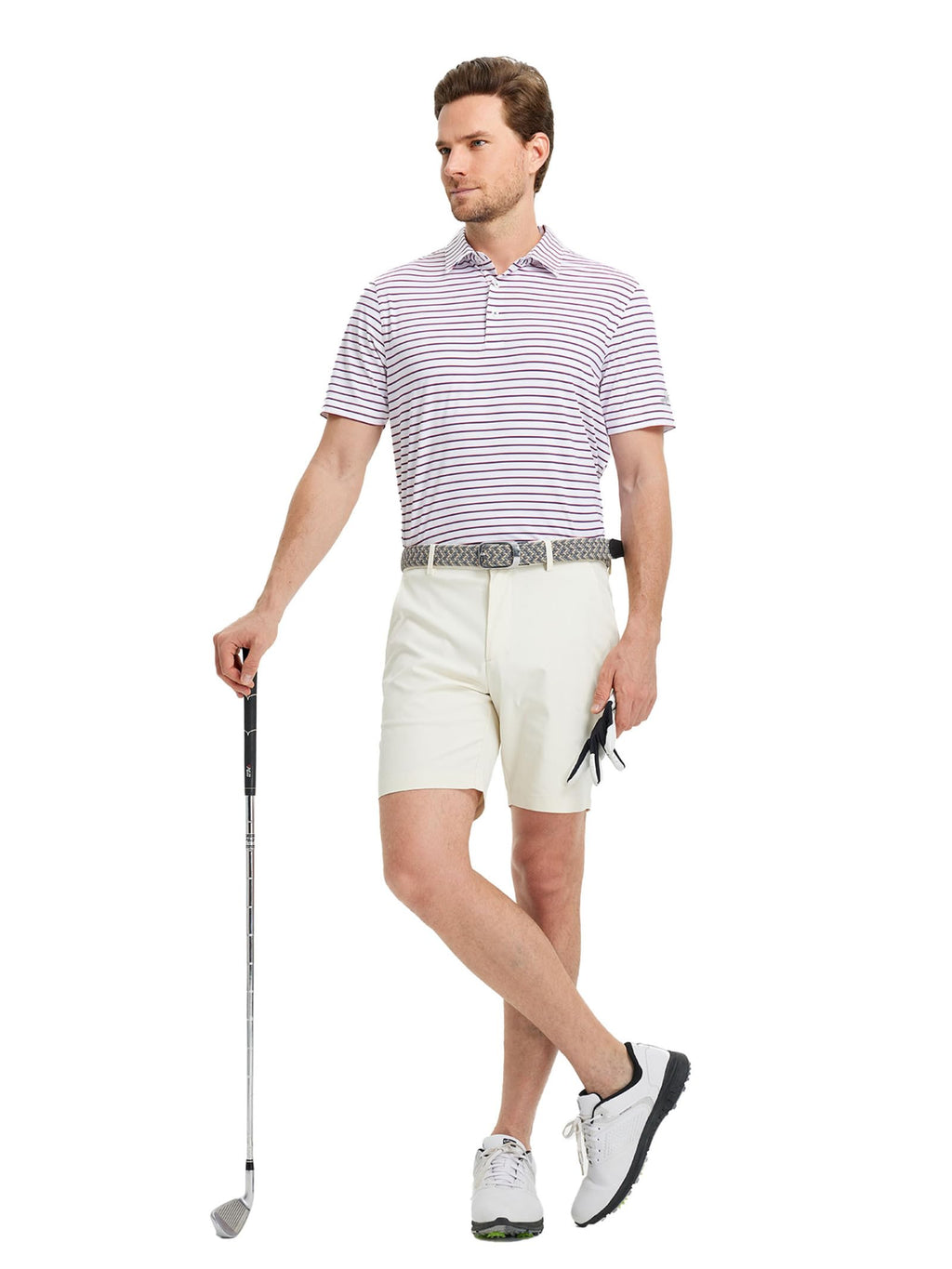 Rouen Mens Polo Shirts Short Sleeve Dry Fit Performance Moisture Wicking Causal Striped Polo Collared Golf Shirts for Men