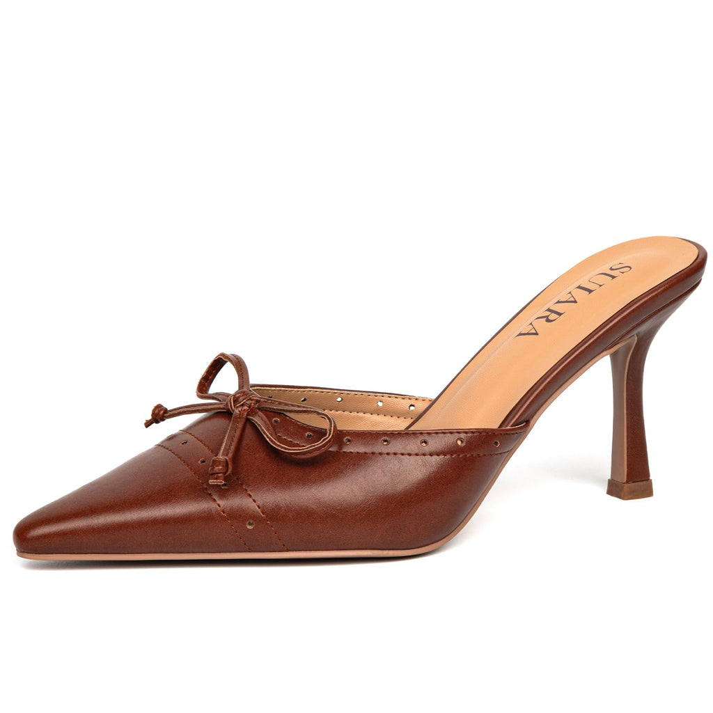 Kitten Heels for Women Closed Toe Heels Vintage Heeled Mules Sexy Pointy Studded Slip on Stiletto Dressy Pumps