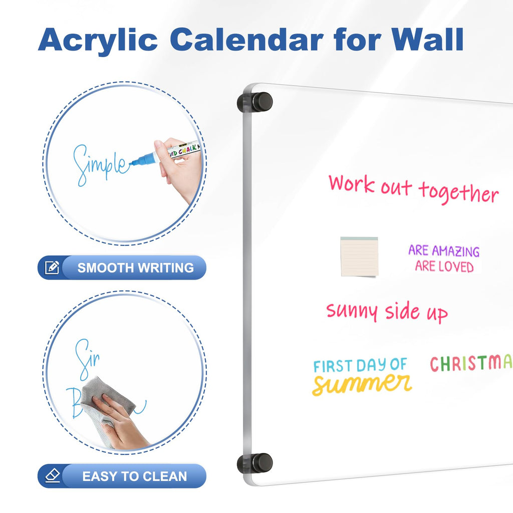 Acrylic Calendar for Wall Whiteboard, 12" x 12" Weekly Clear Dry Erase Board, Small Planning Board White Board for Wall, Home, Office, School