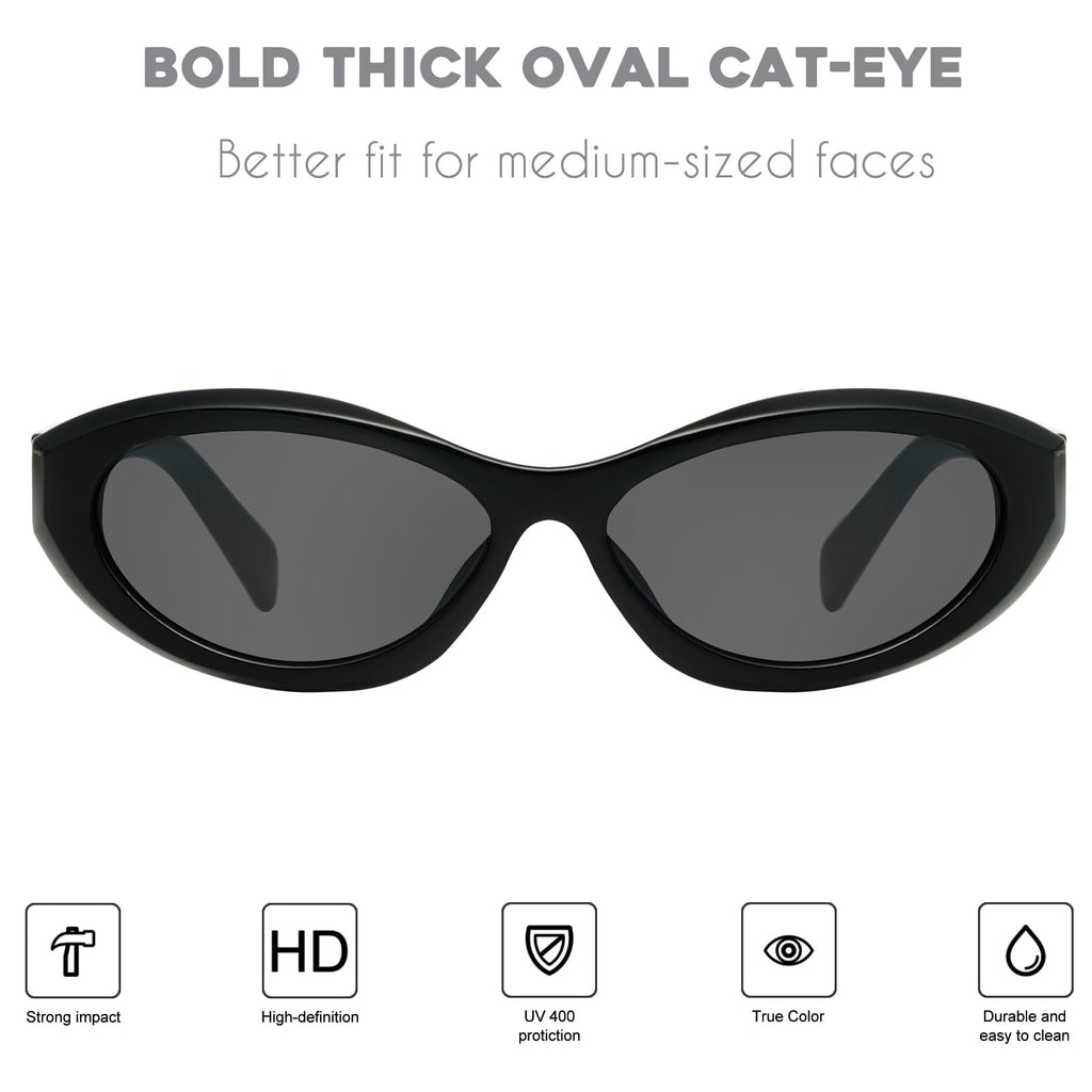 mosanana Oval Cat Eye Sunglasses for Women Retro Y2K Style MS52372