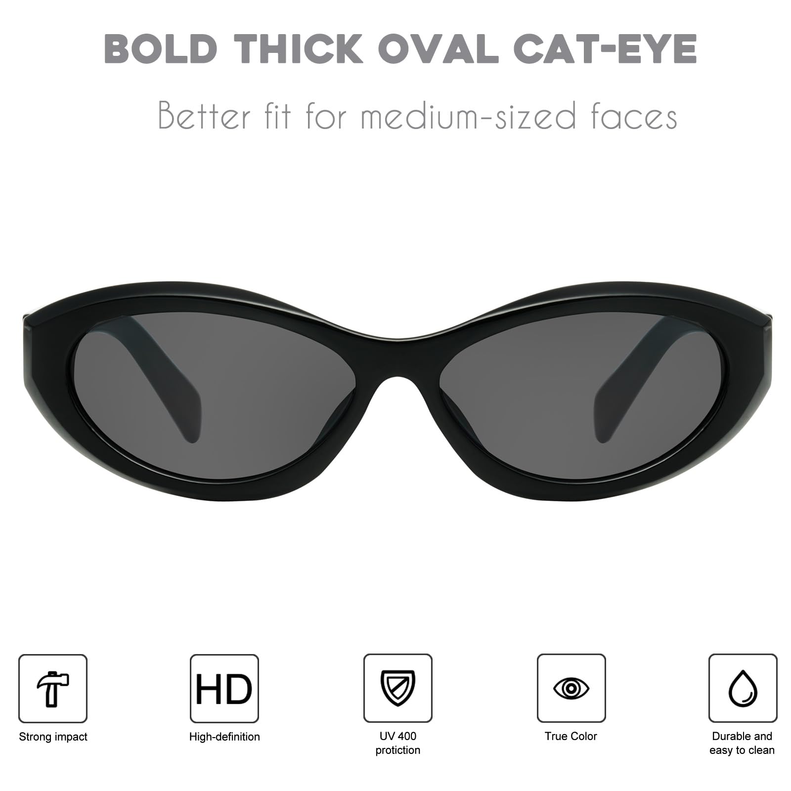mosanana Oval Cat Eye Sunglasses for Women Retro Y2K Style MS52372